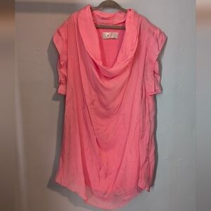 ✨ Chic Pink Cowl Neck Silk Tunic Top